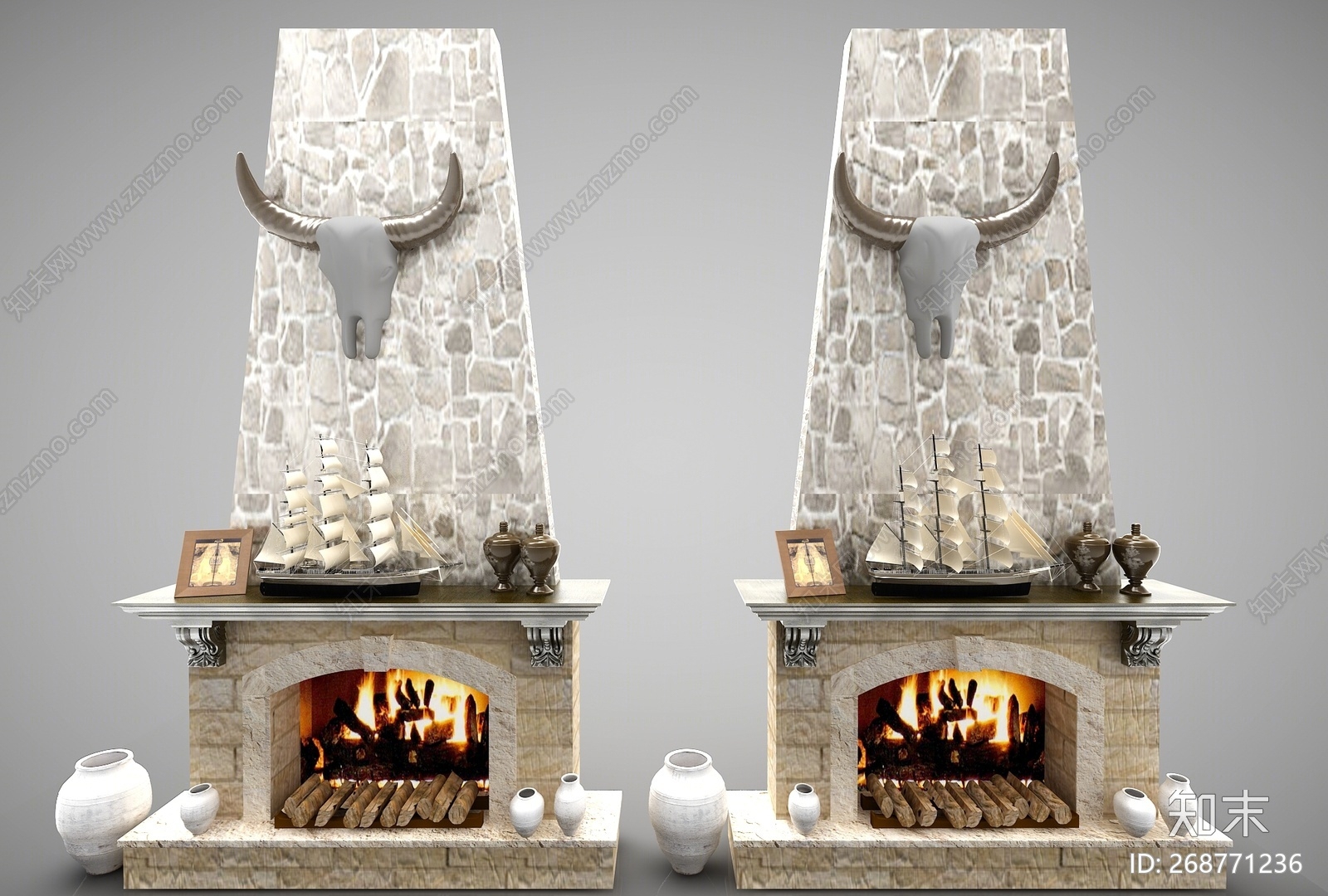 北欧壁炉3d模型下载【id:268771236】