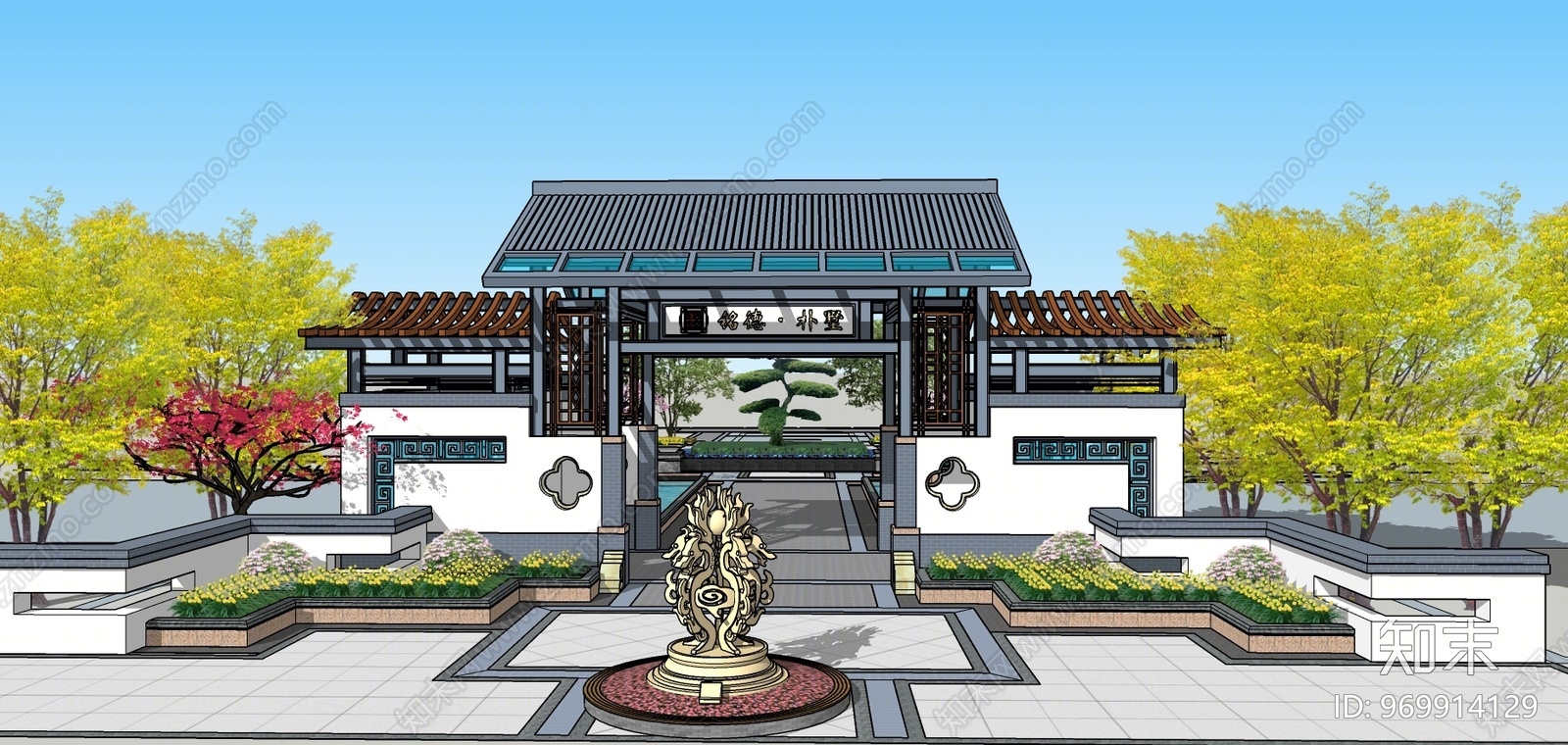 中式风格大门su模型下载【id:969914129】