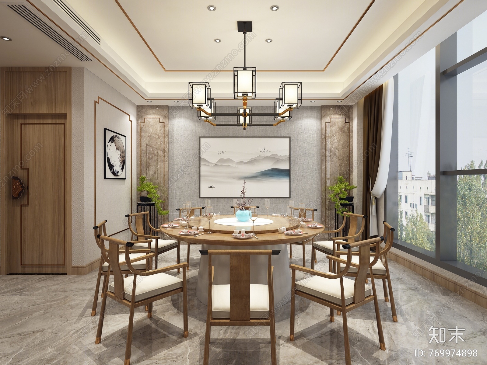 新中式餐饮包间3d模型下载