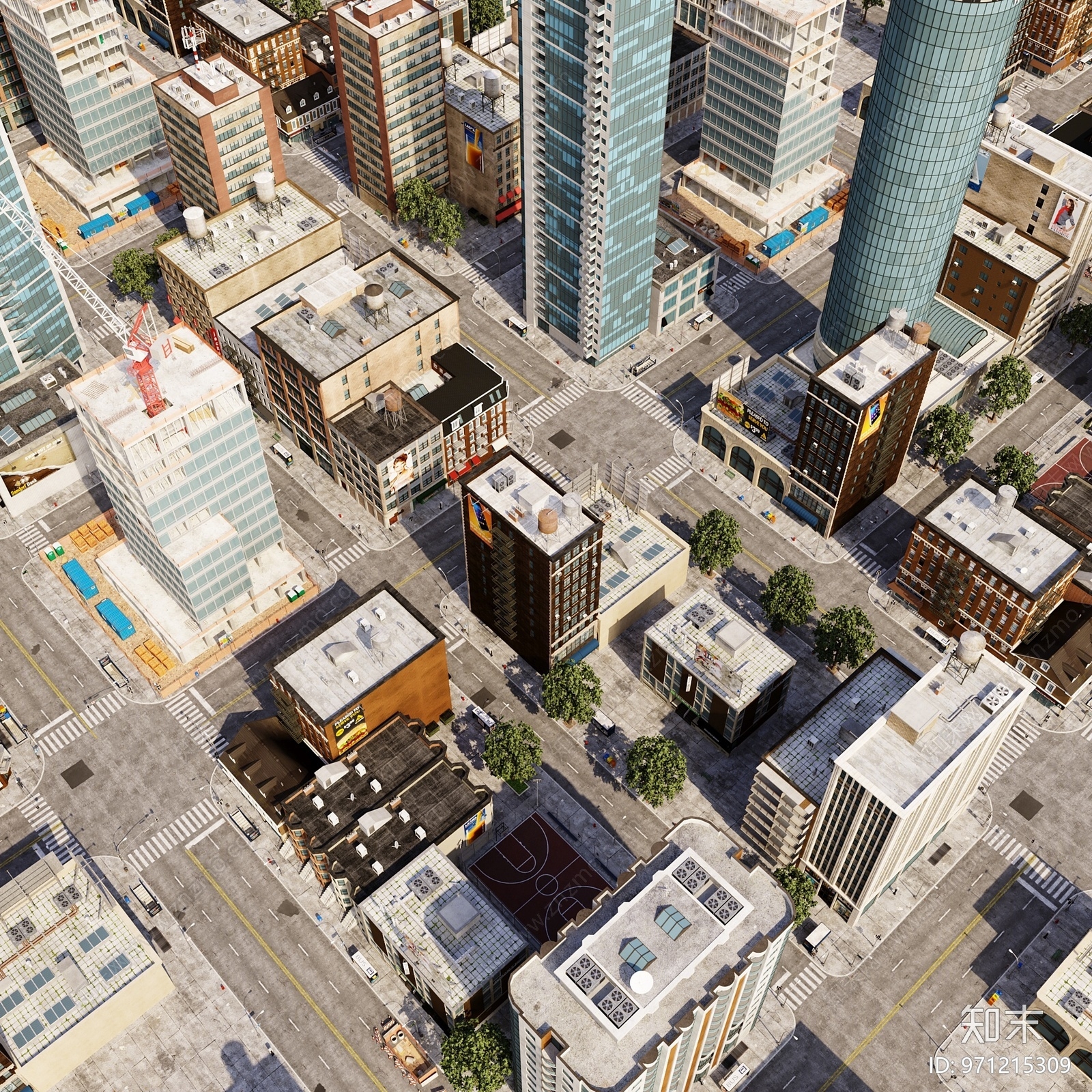 现代鸟瞰城市街道3d模型下载