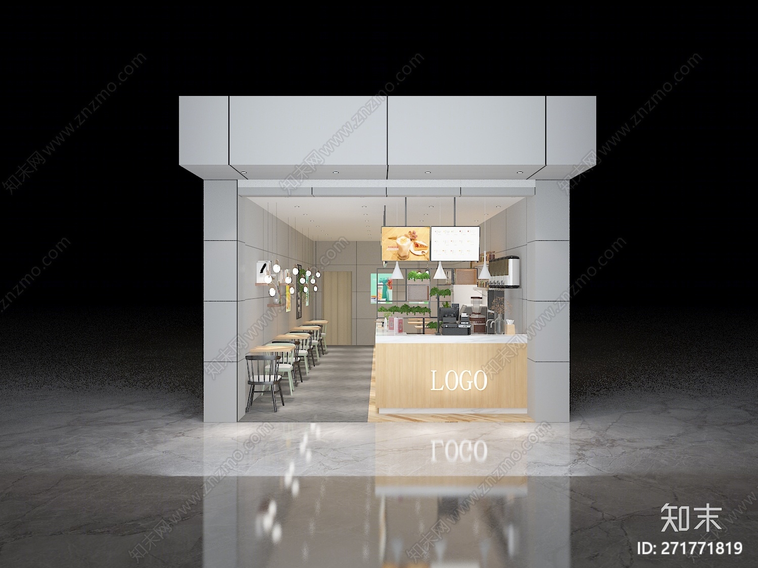 现代简约奶茶店3d模型下载