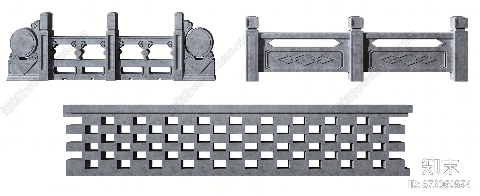 新中式石栏杆组合3d模型下载