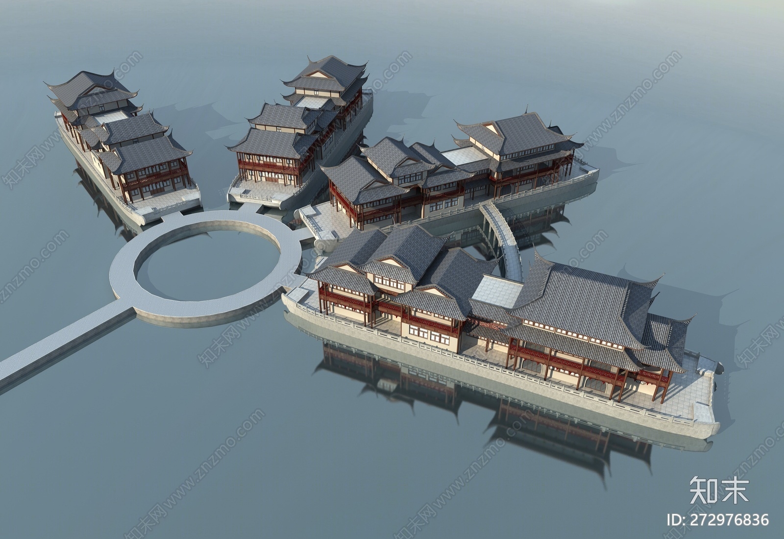 中式古建筑外观3d模型下载