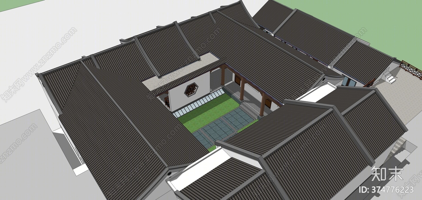 中式风格四合院su模型下载【id:374776223】