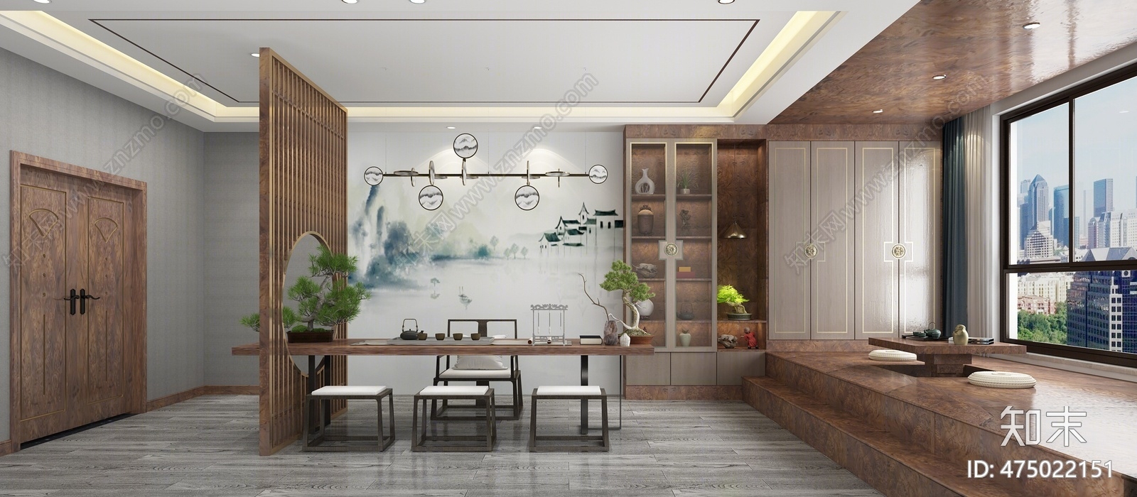 新中式茶馆3d模型下载【id:475022151】