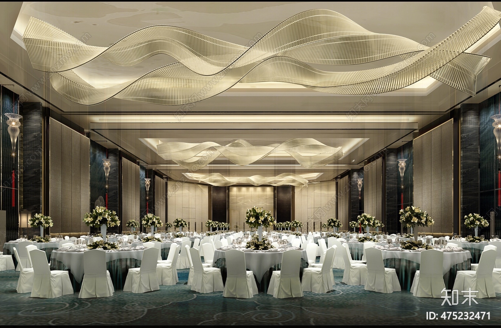 现代酒店宴会厅3d模型下载【id:475232471】