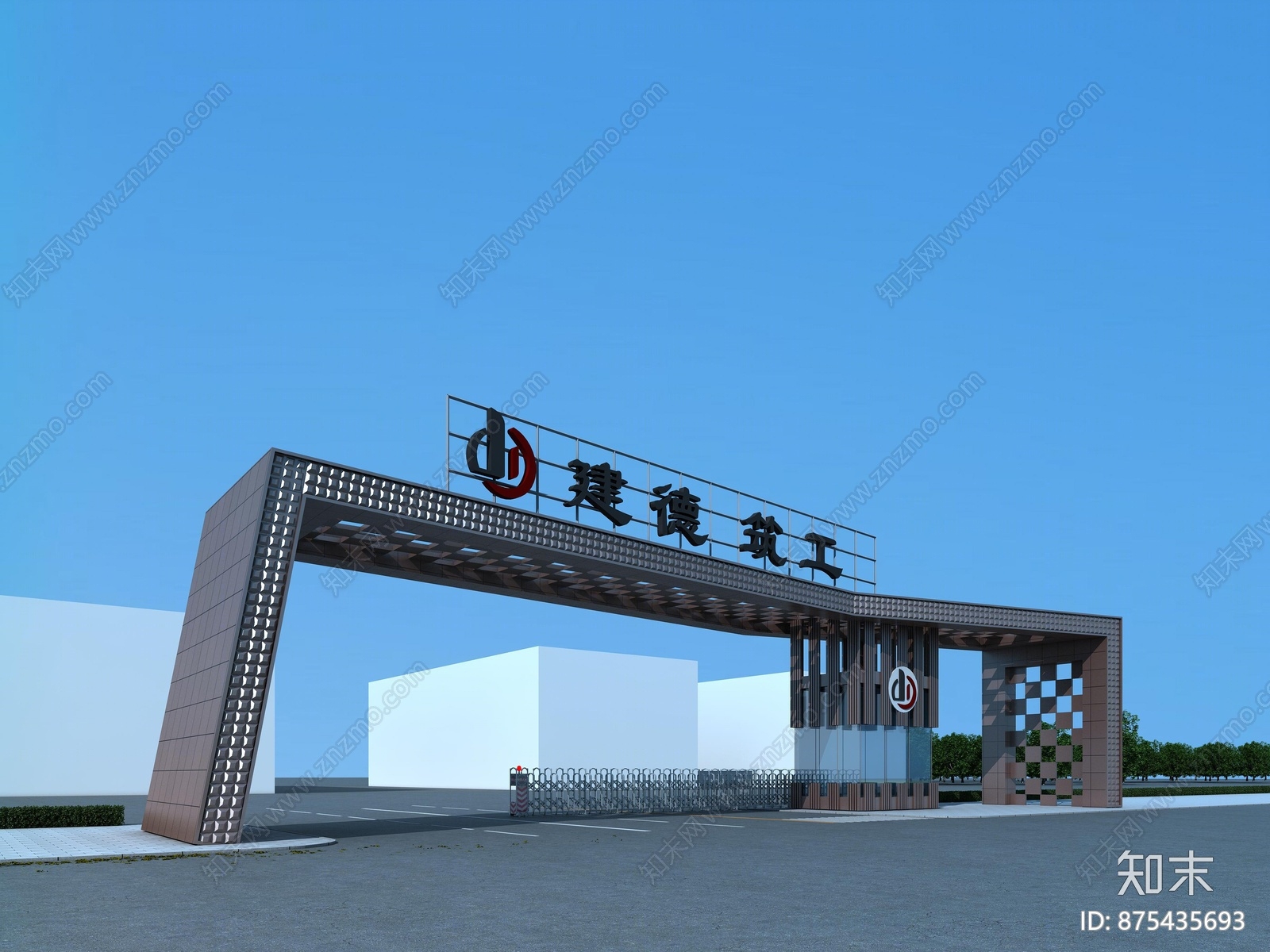 现代园区大门3d模型下载