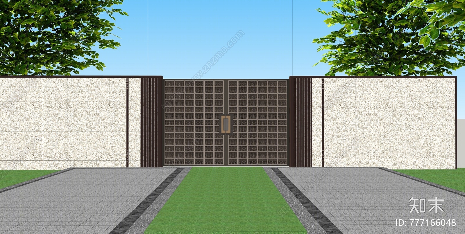 新中式庭院围墙景观小品3d模型下载_ID11546951_3dmax免费模型-欧模网