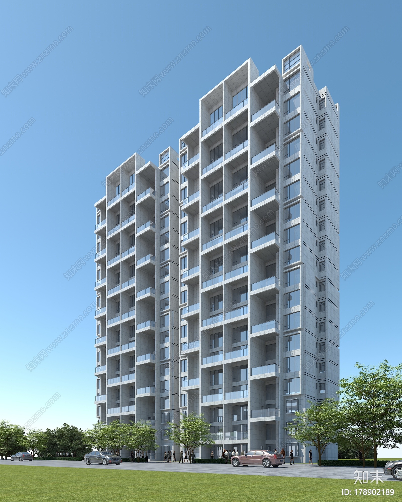 现代高层住宅楼外观3d模型下载【id:178902189】