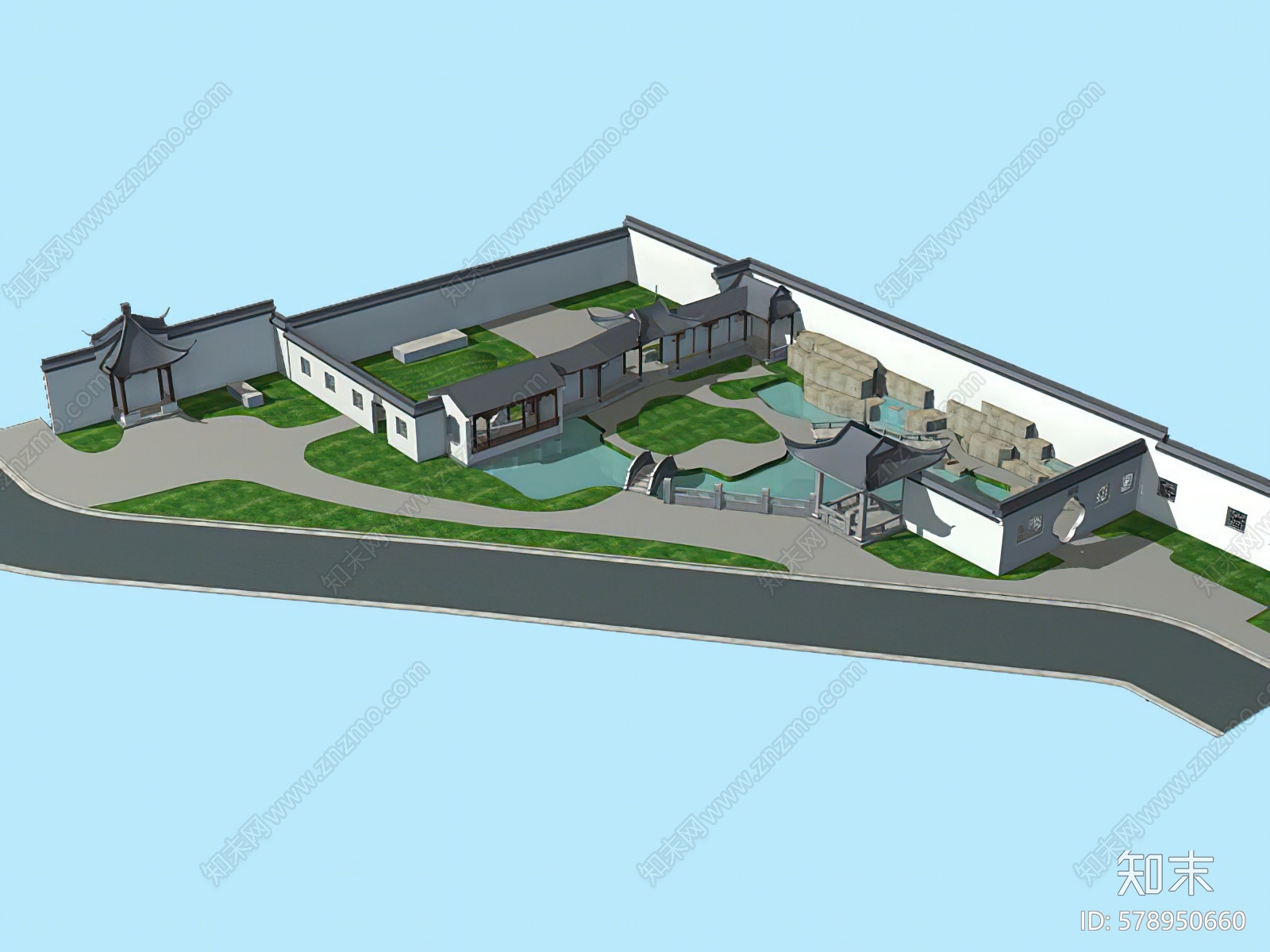 中式庭院3d模型下载【id:578950660】