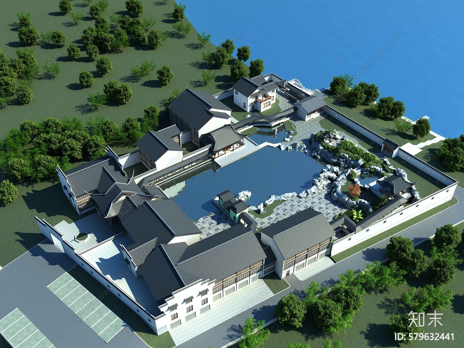 中式古建园林3d模型下载【id:579632441】
