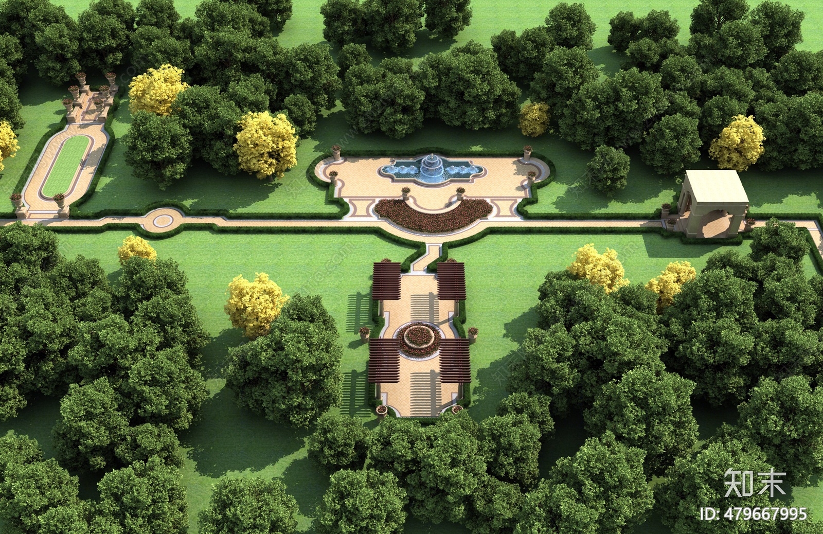 欧式古典公园园林景观3d模型下载【id:479667995】