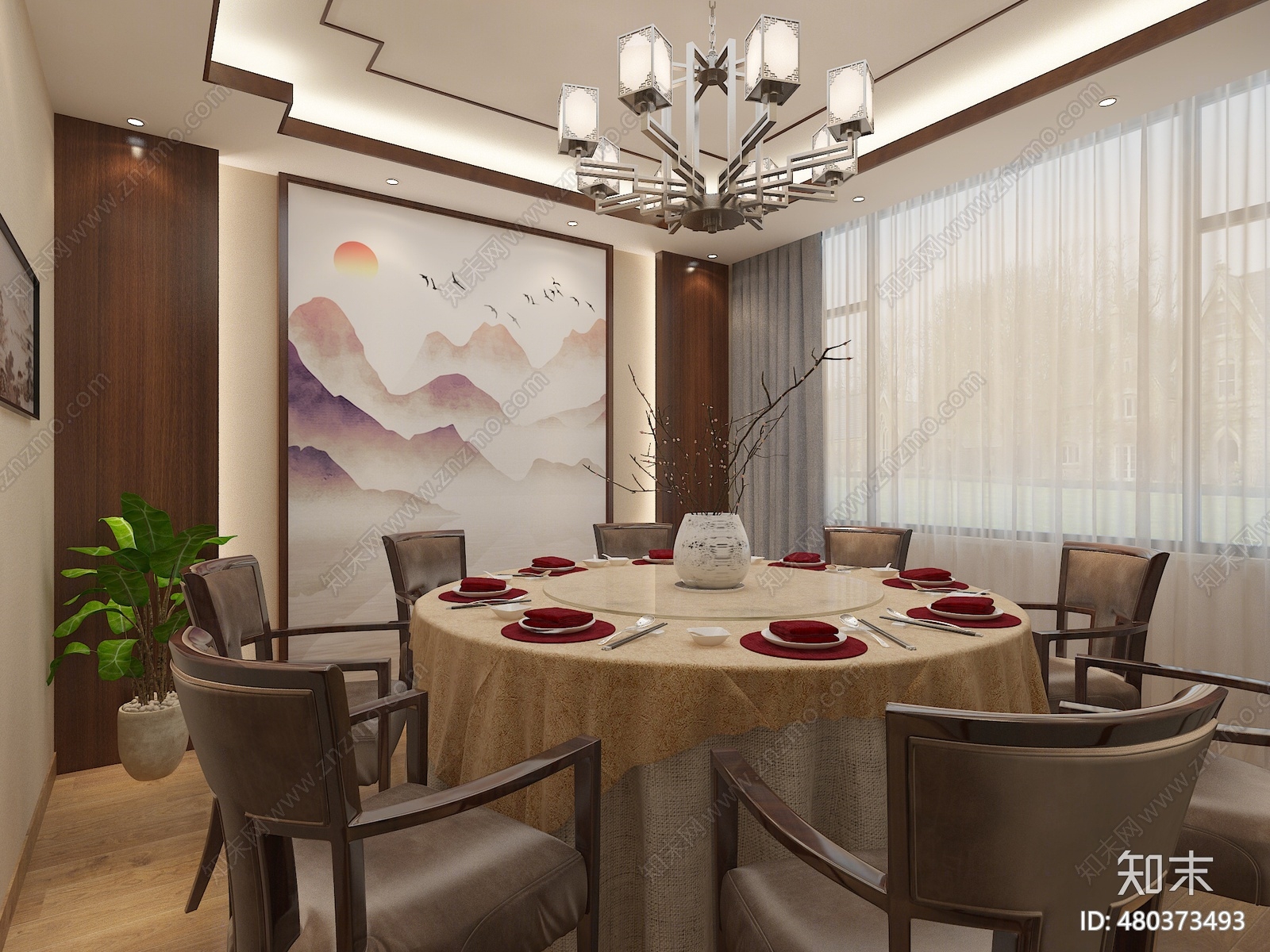新中式包间3d模型下载【id:480373493】