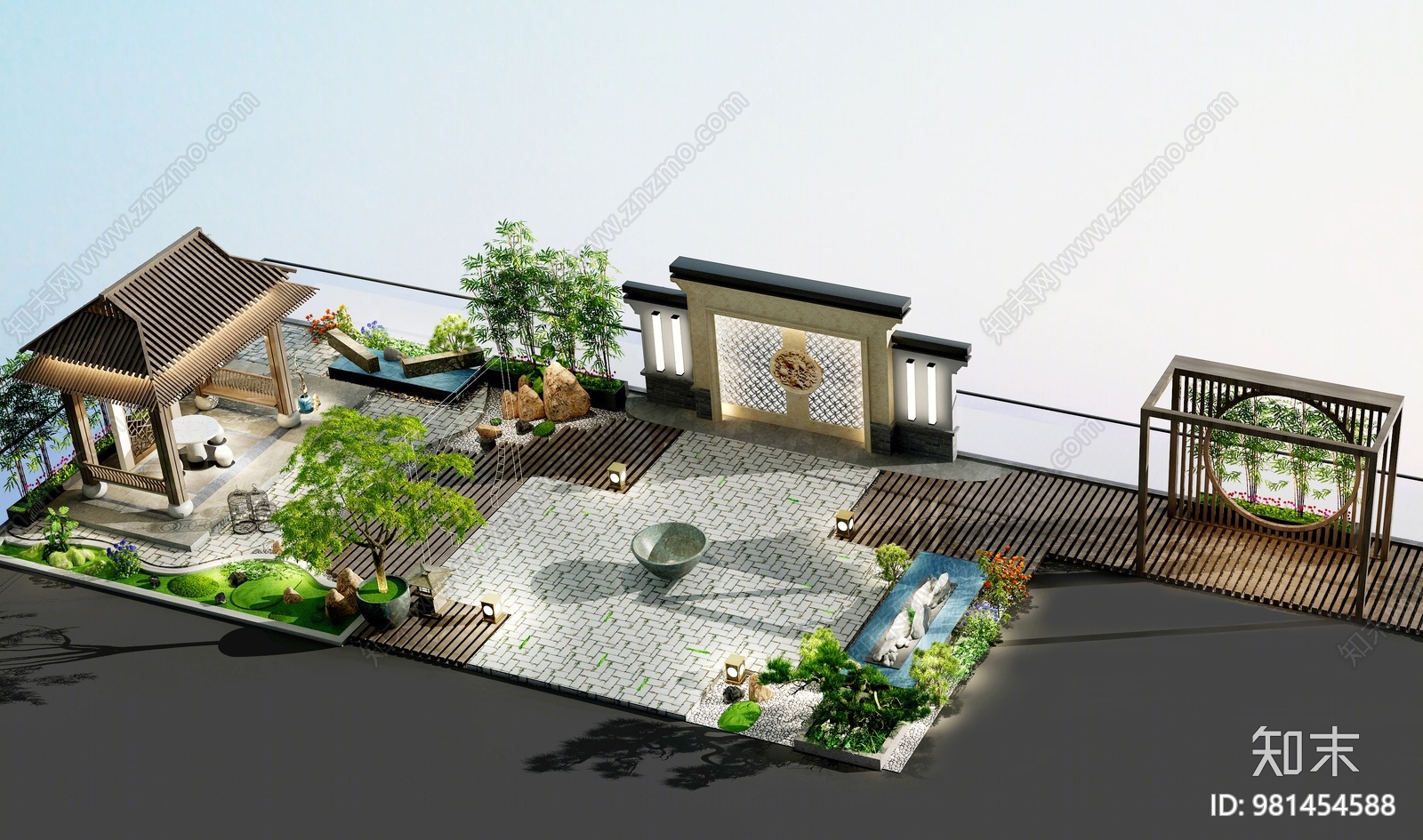 中式庭院3d模型下载