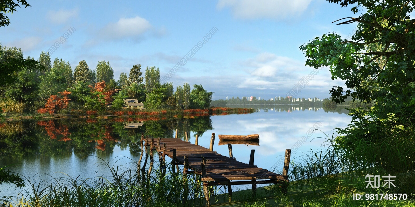 现代湖面风景3d模型下载
