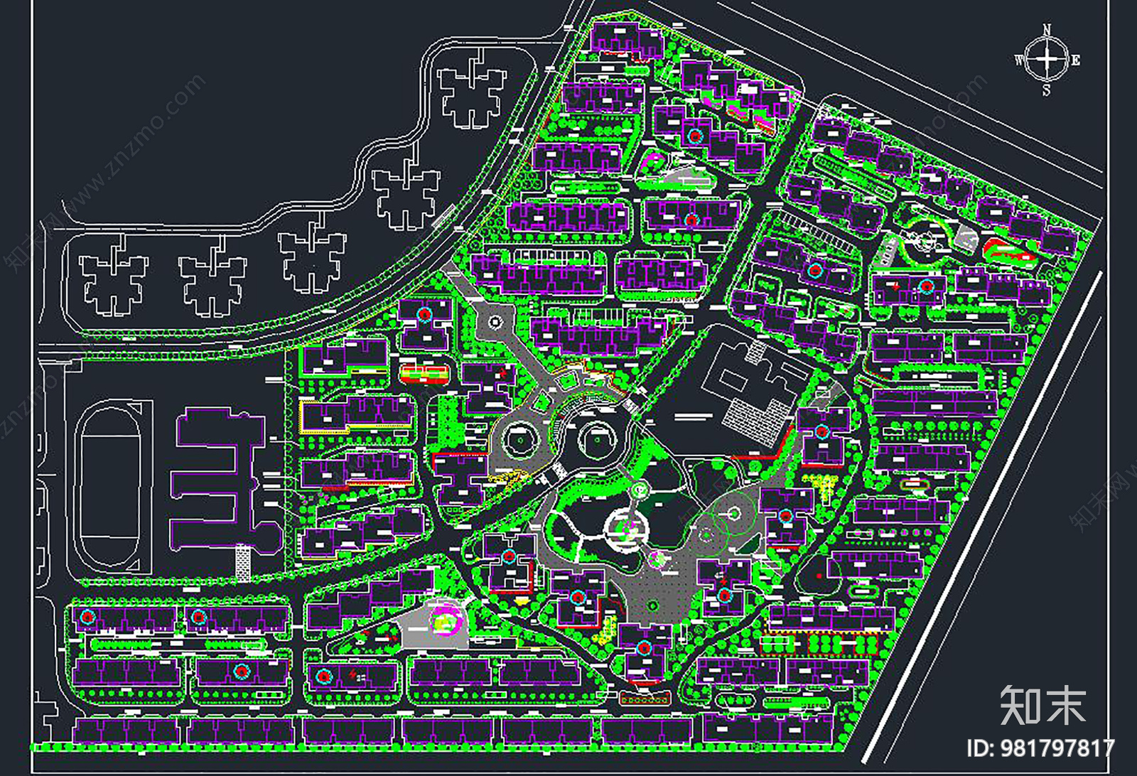 居住小区规划总平面图施工图【id:987817】