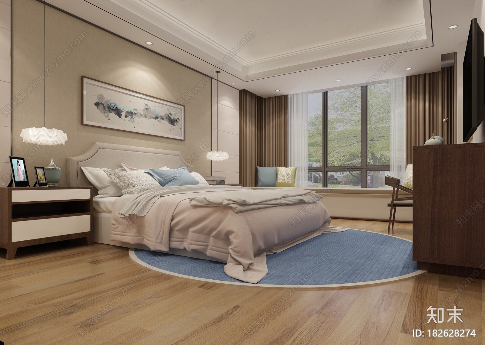 新中式风格儿童房3d模型下载【id:182628274】