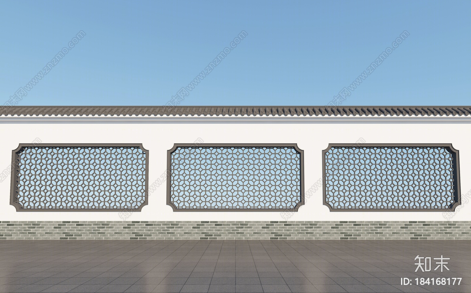 新中式围墙3d模型下载