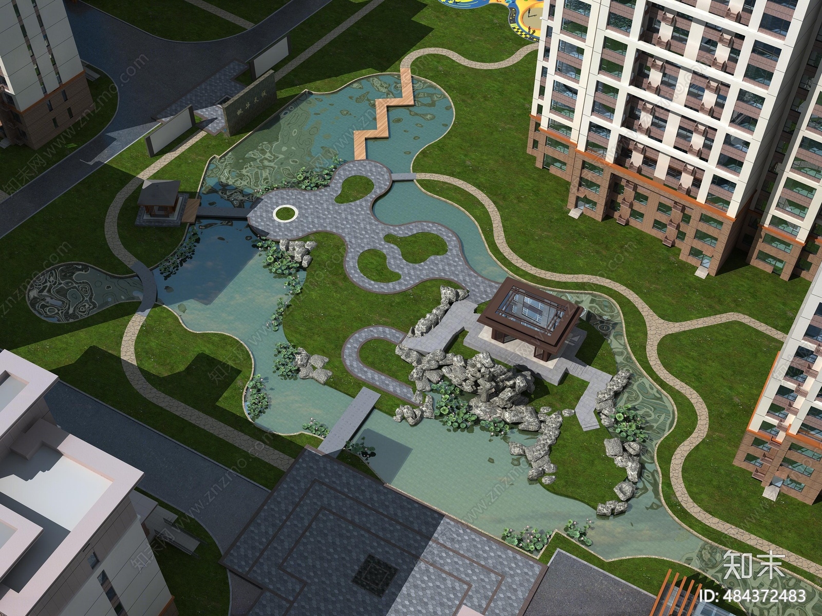 新中式住宅景观3d模型下载