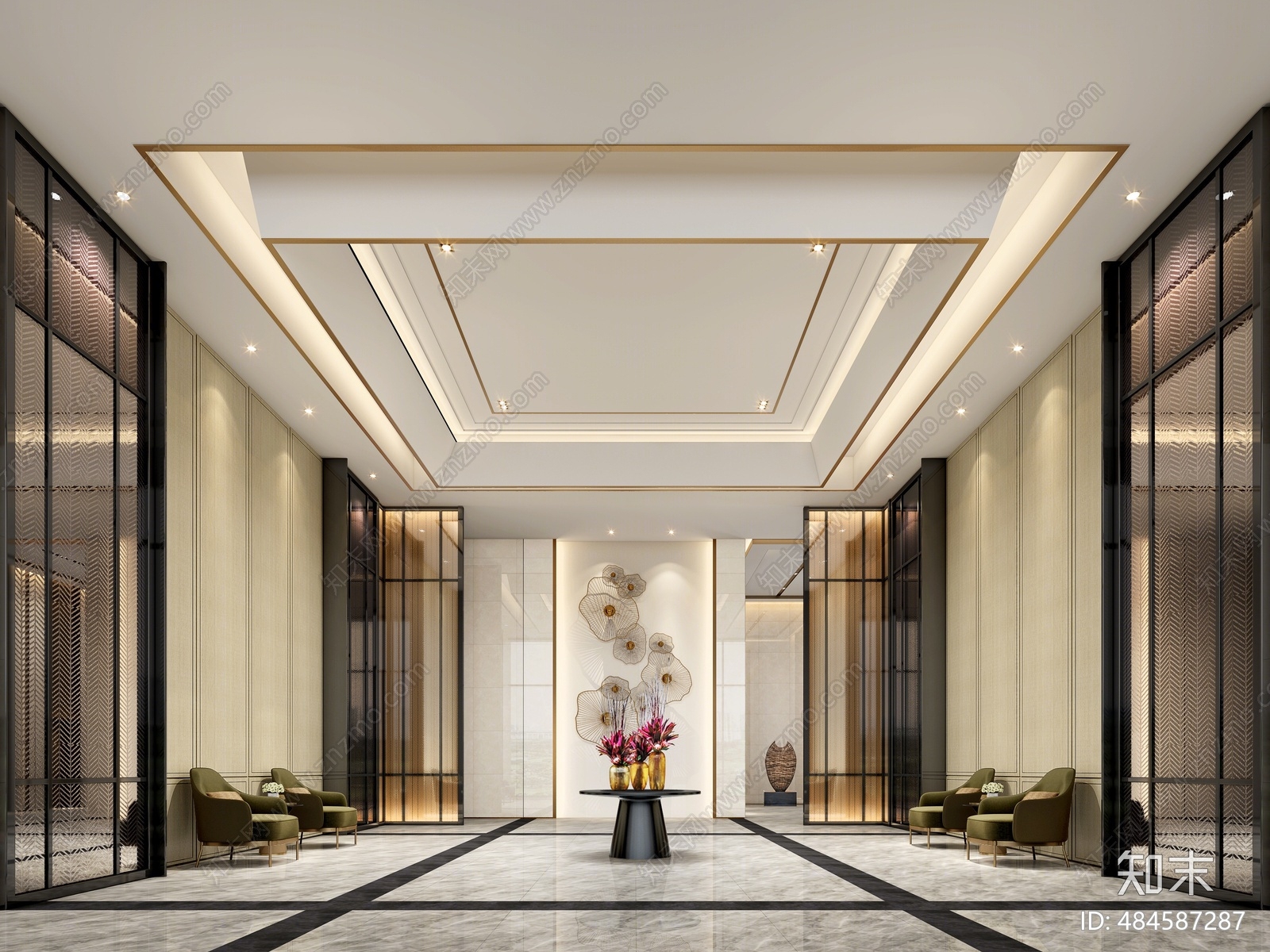 现代酒店大堂3d模型下载【id:484587287】