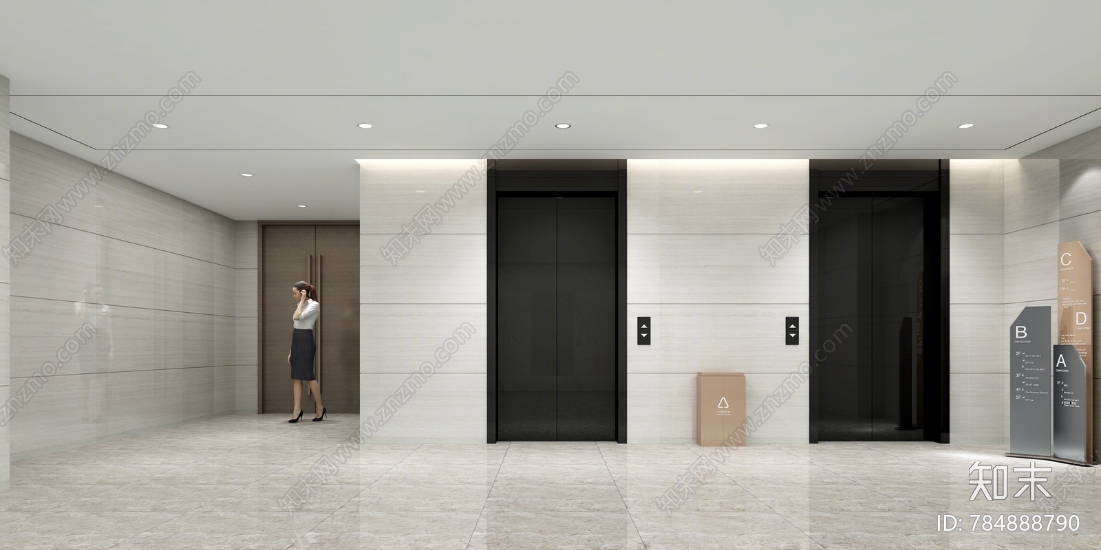 现代办公电梯厅3d模型下载