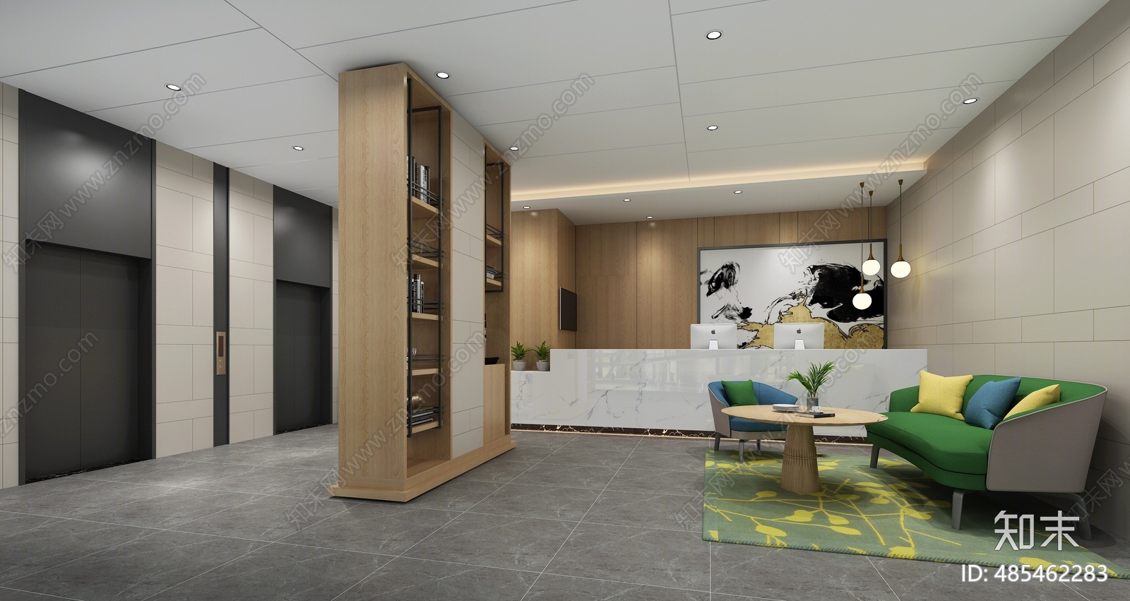 现代酒店前台3d模型下载