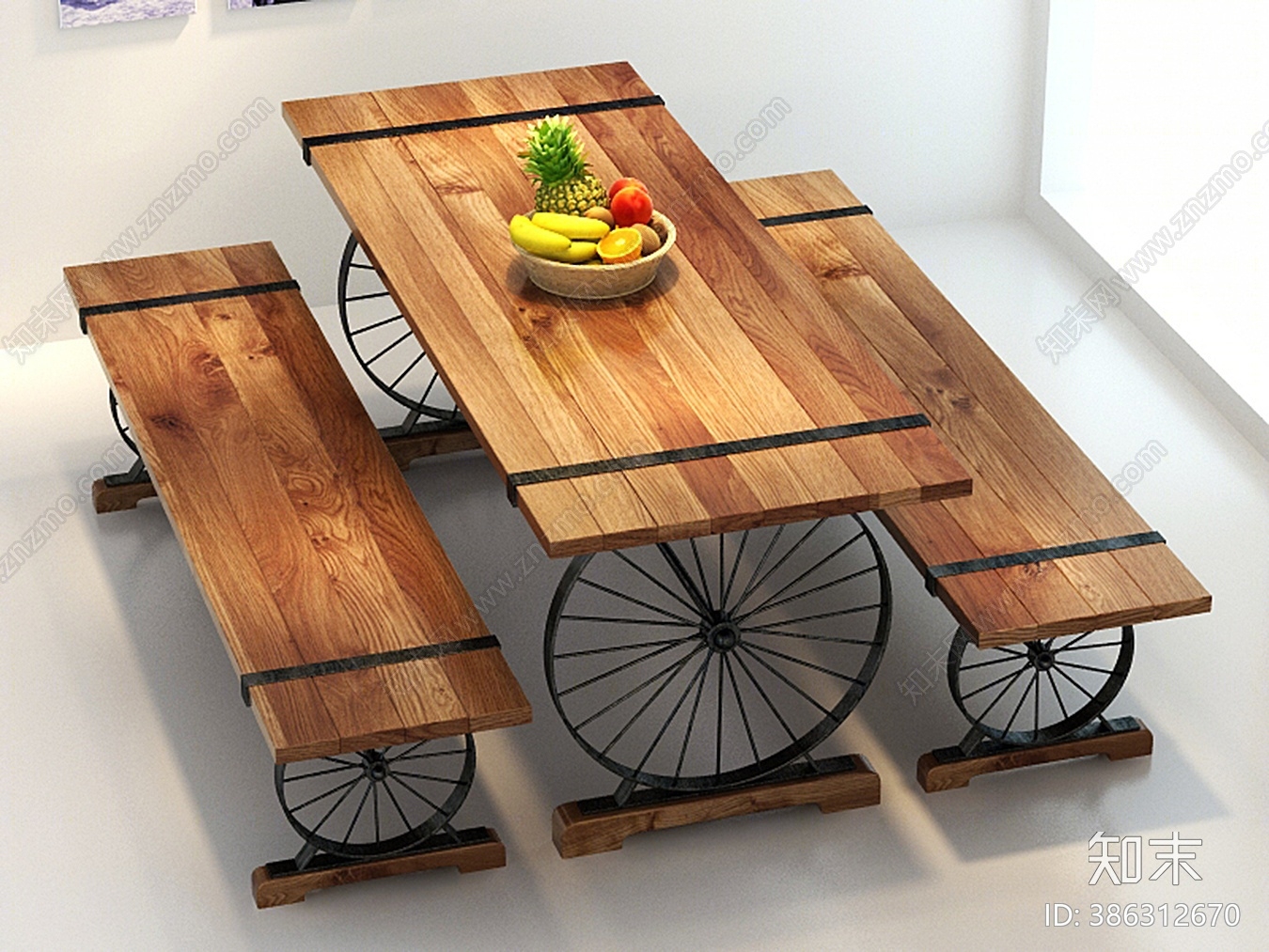 工业风餐桌椅3d模型下载