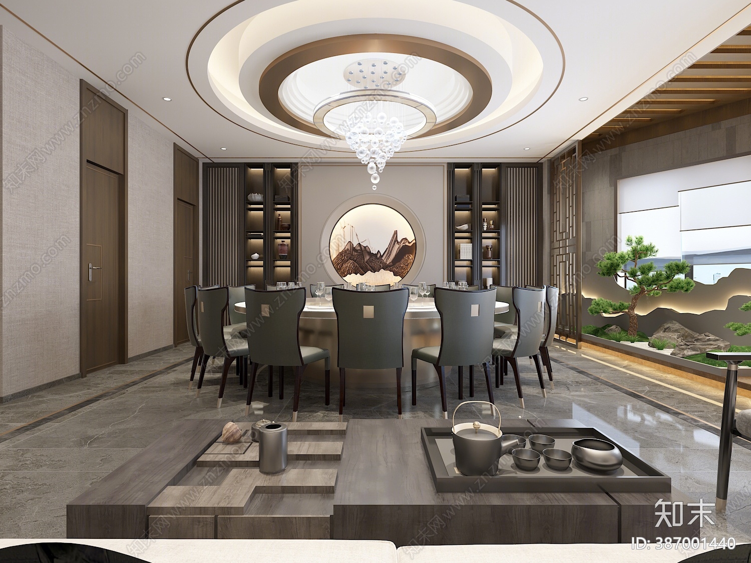 新中式餐厅包间3d模型下载