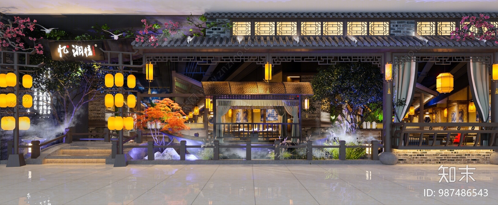 中式餐厅门头门面3d模型下载