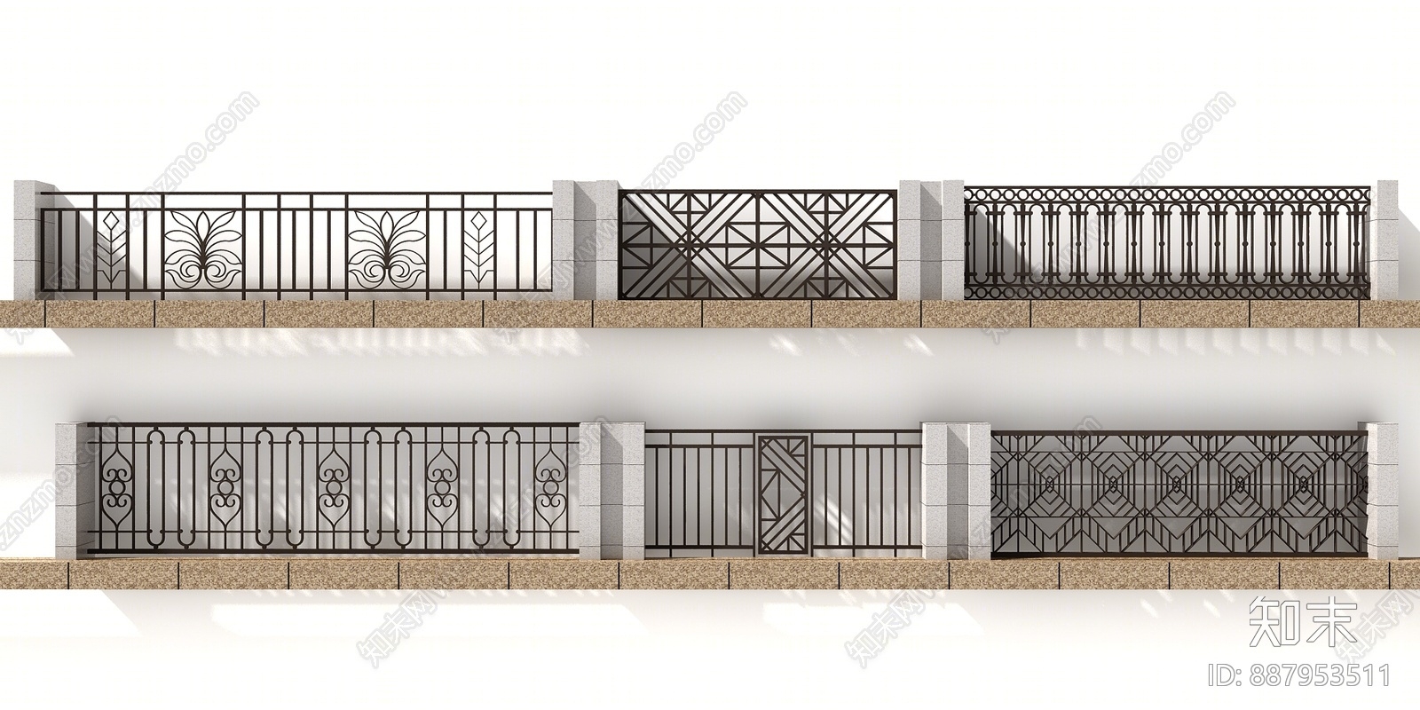 现代铁艺栏杆3d模型下载
