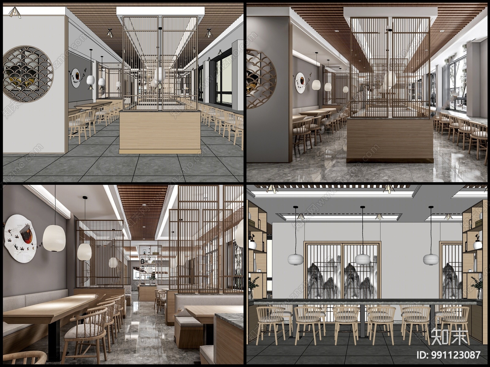 工装空间 餐饮空间 餐厅新中式小吃店快餐厅su模型下载 id:991123087