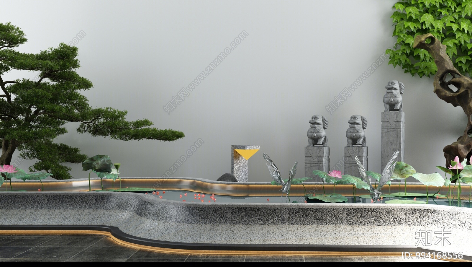 新中式庭院水景3d模型下载