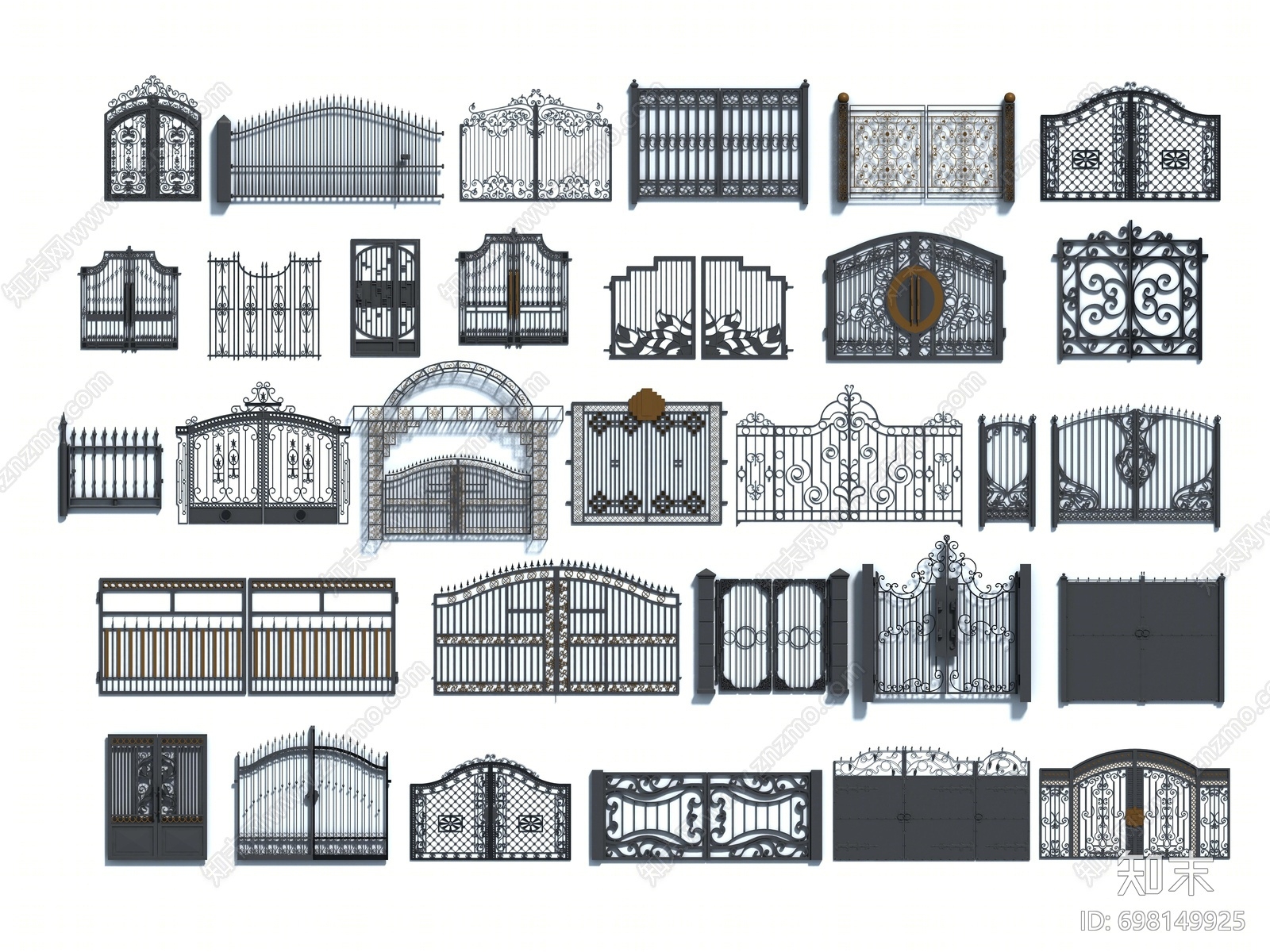 欧式铁艺大门3d模型下载【id:698149925】