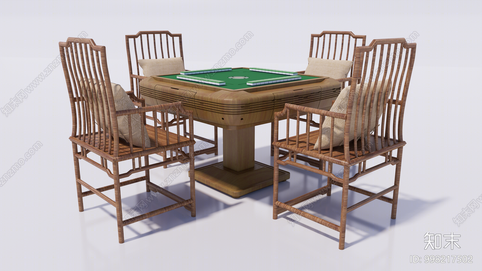 中式实木麻将桌椅su模型下载