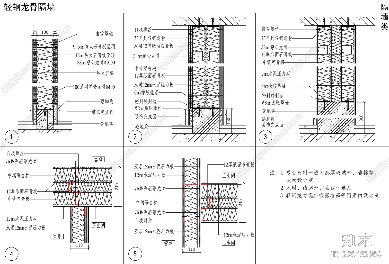 轻钢龙骨隔墙施工图下载