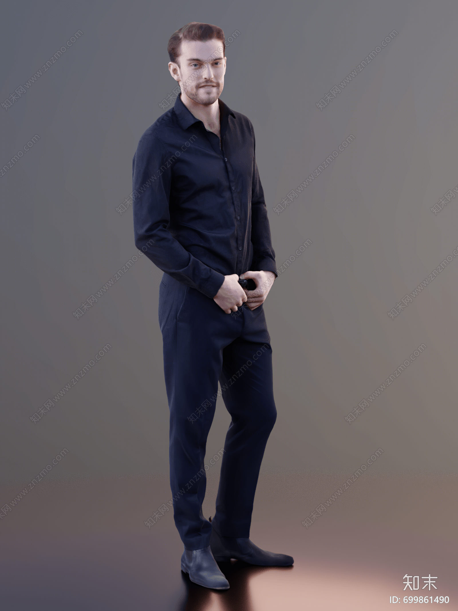 美式穿黑色衬衫的国外男人3d模型下载