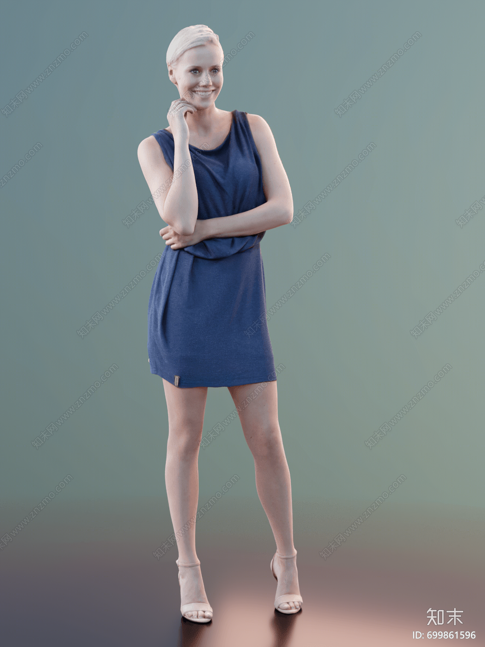 美式穿连体短裙的银发美女3d模型下载