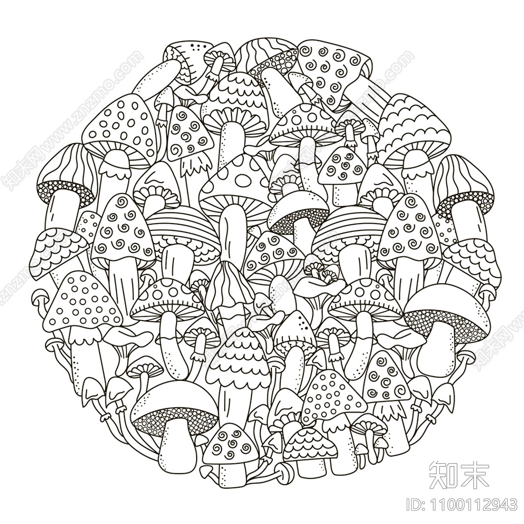 蘑菇黑白装饰画贴图下载