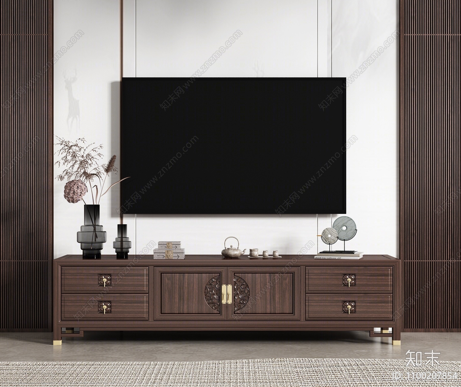 新中式电视柜3d模型下载