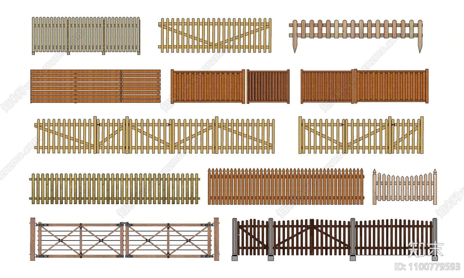 现代木栅栏木围栏su模型下载