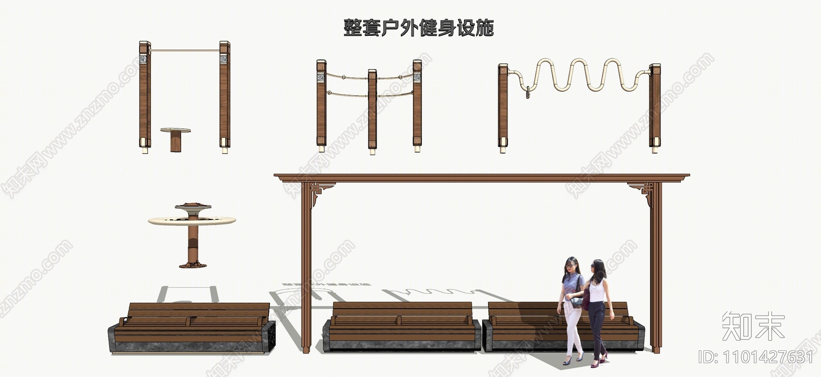 新中式户外座椅su模型下载