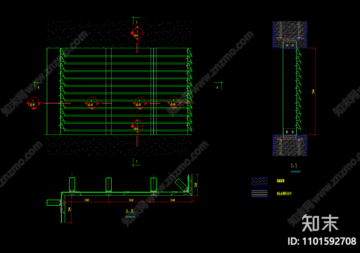 构件式铝合金百叶窗大样节点施工图下载【id:1101592708】