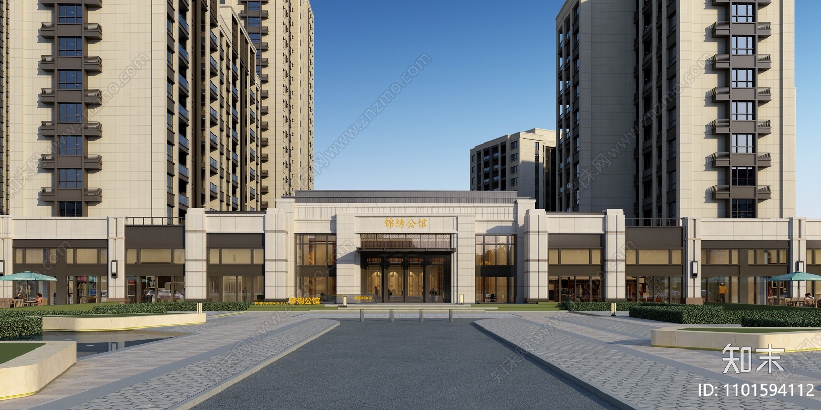 新中式小区入口大门3d模型下载