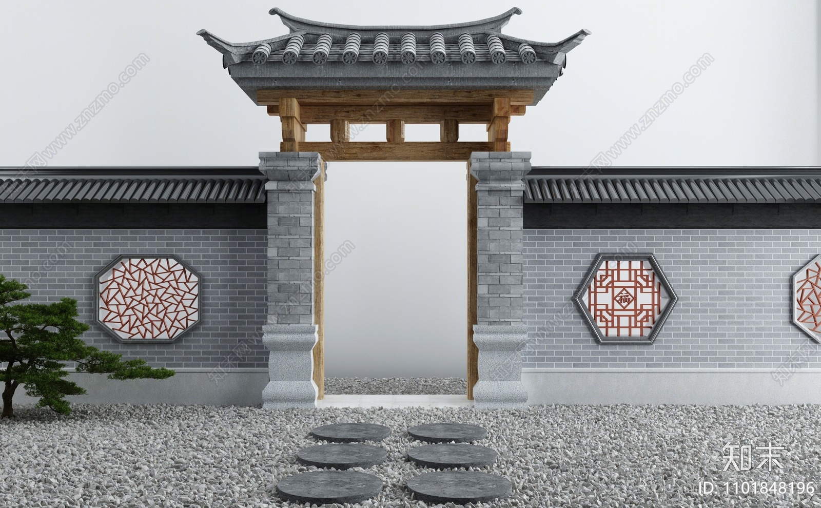 新中式庭院门头- 建E网3D模型下载网