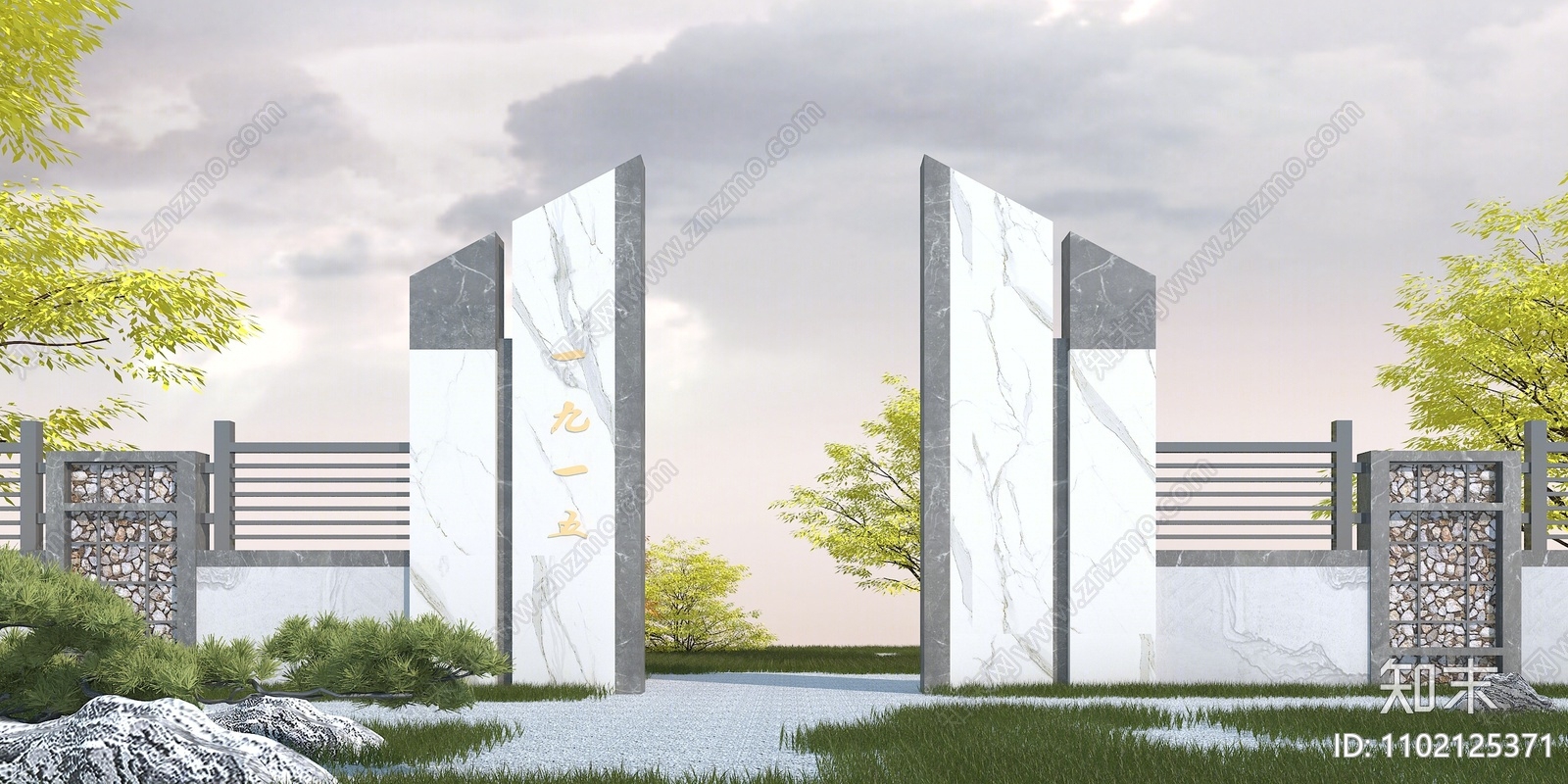 现代园林景观大门3d模型下载
