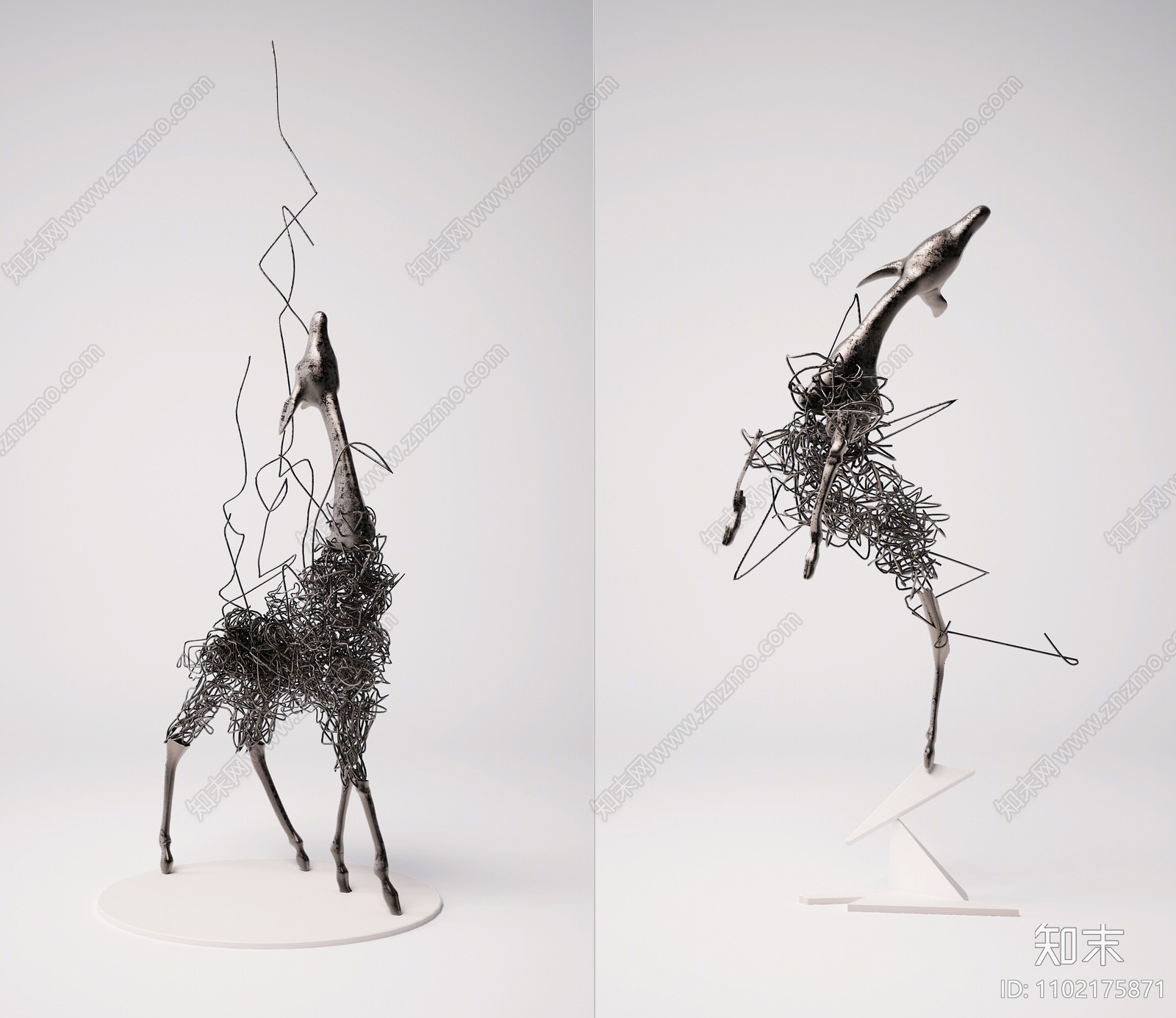 现代抽象鹿雕塑3d模型下载
