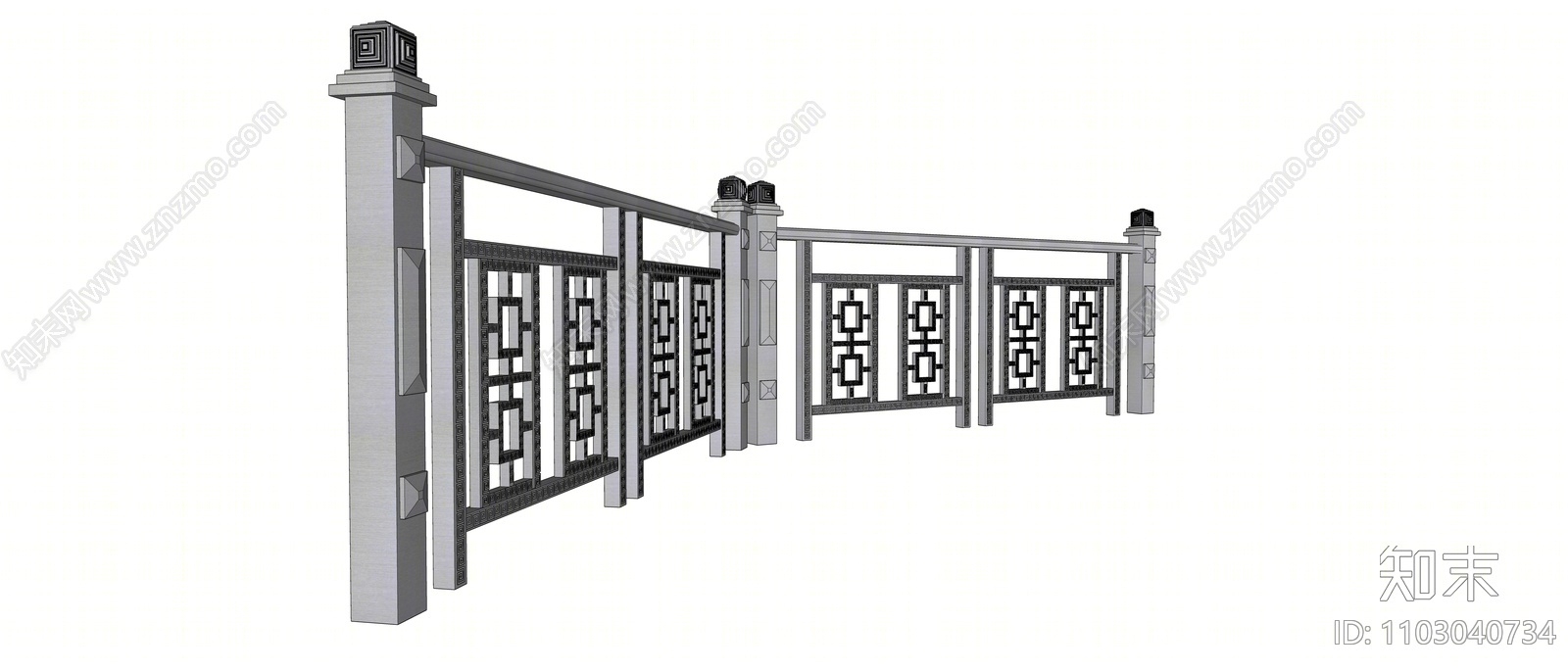新中式铁艺栏杆su模型下载
