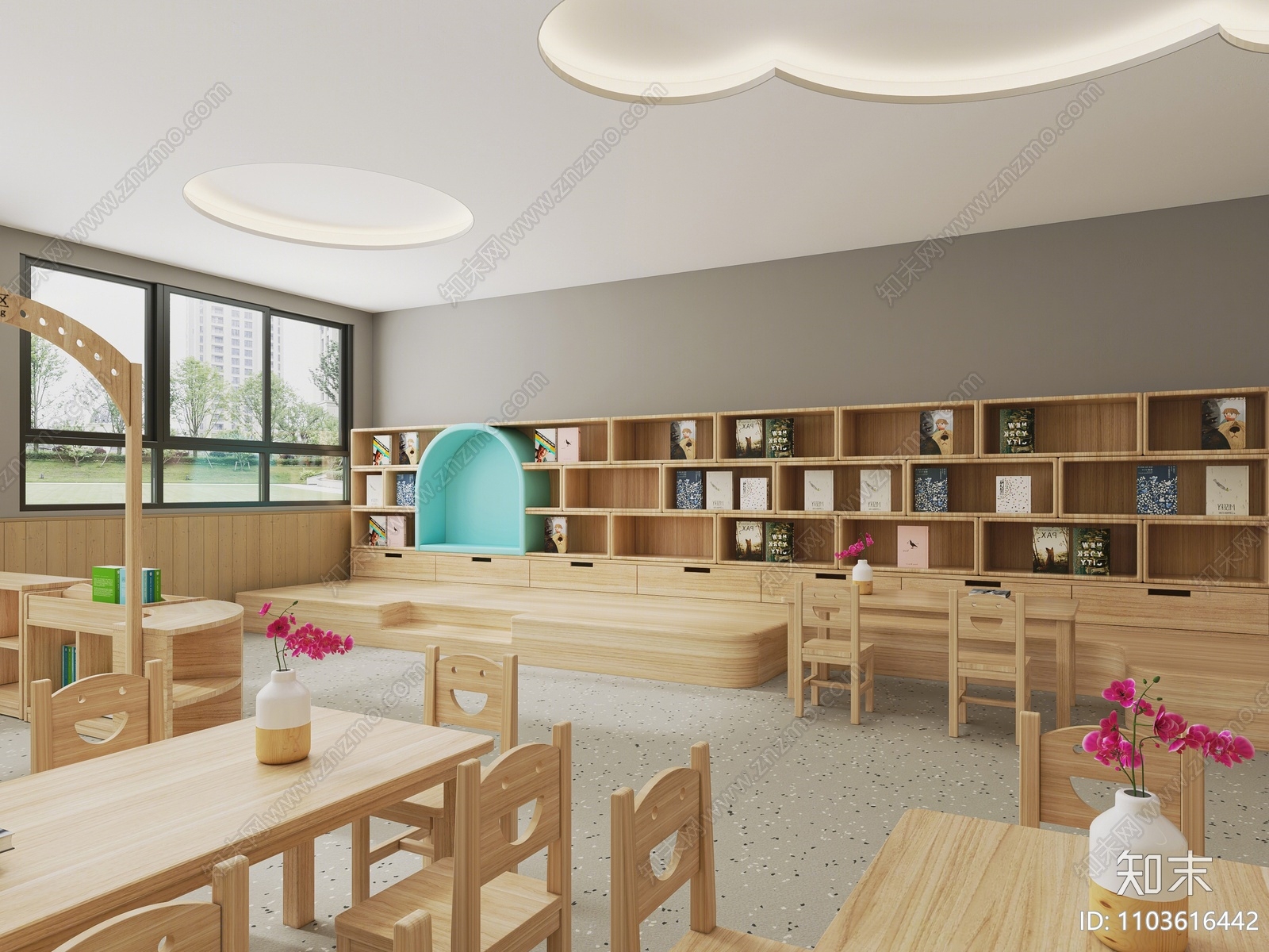 现代幼儿园图书室3d模型下载