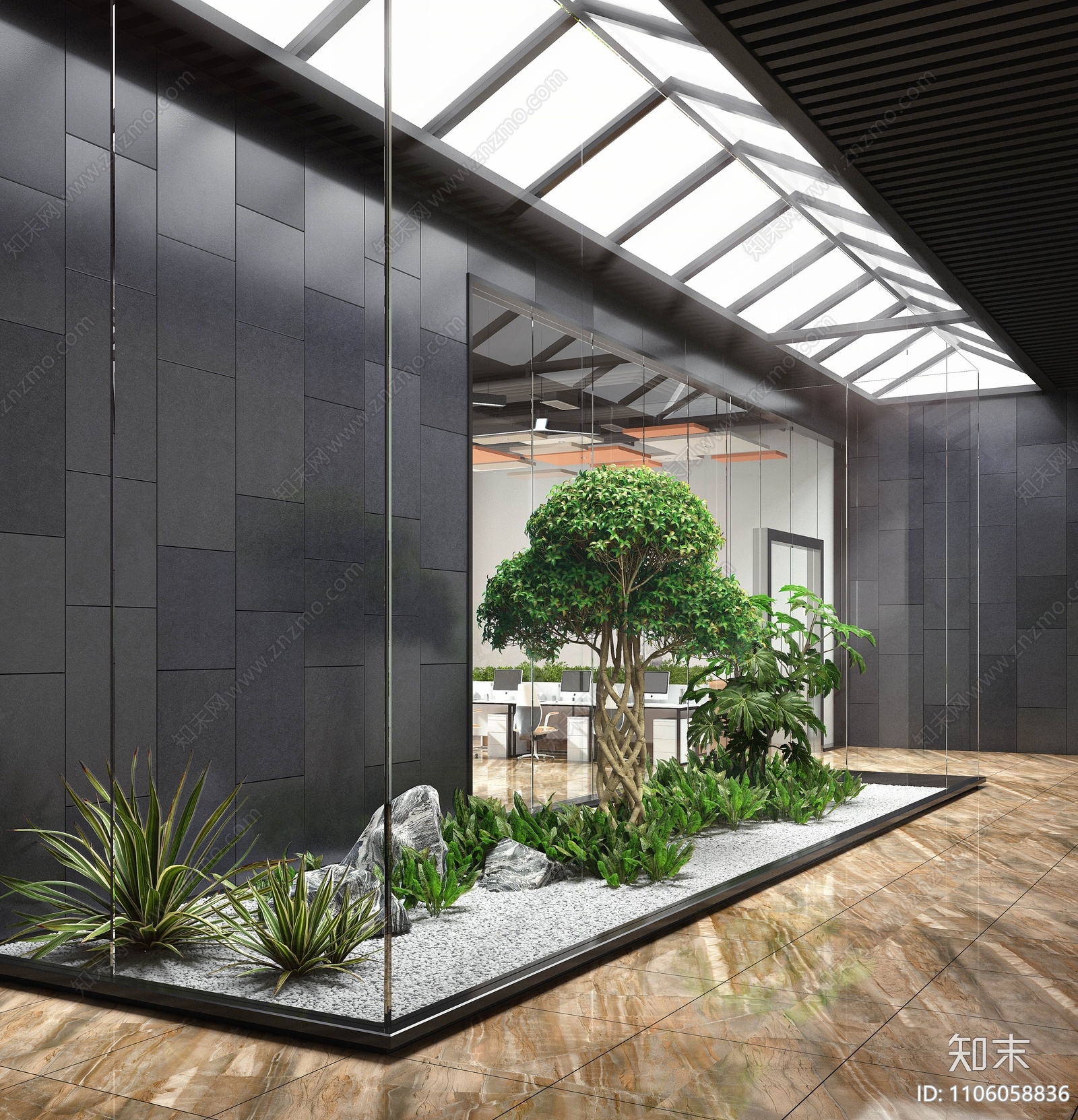 现代办公室植物造景3d模型下载