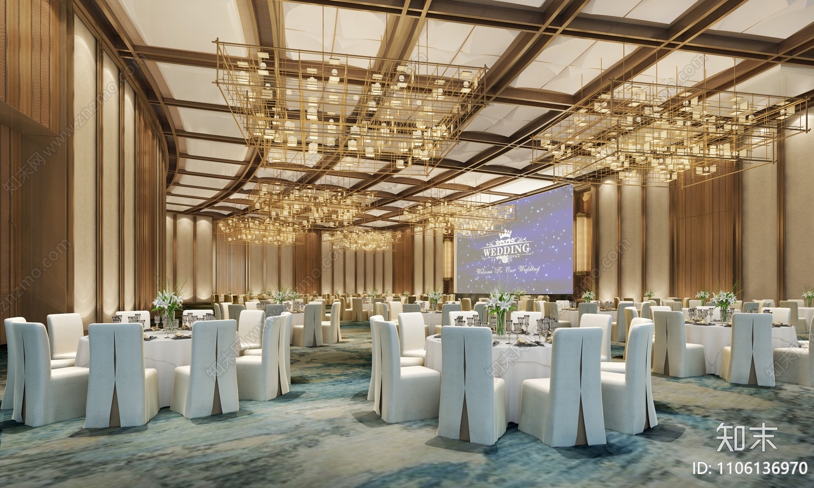 现代酒店宴会厅3d模型下载